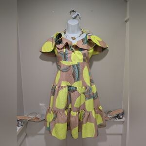 Bold Leaf Print Dress with Ruffle Accents